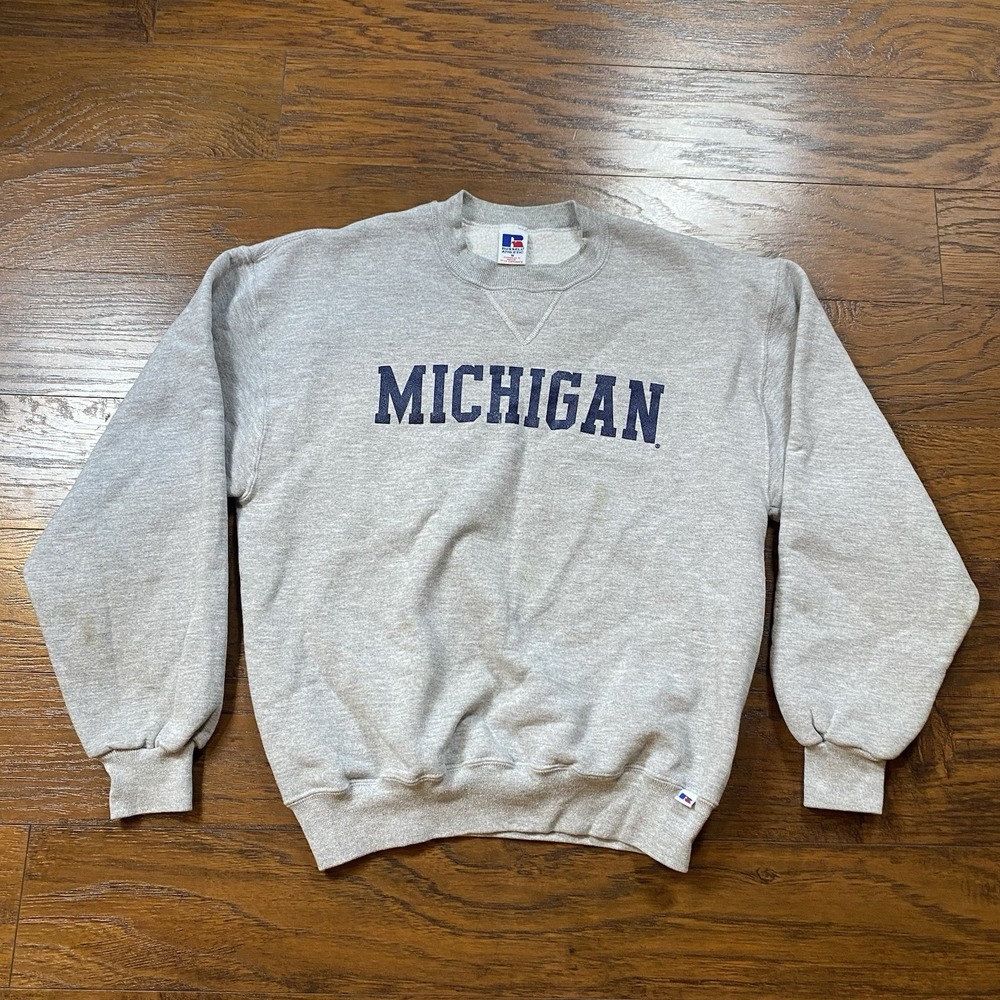 Vintage Y2K 2000s Michigan Gray Russell Athletic Crewneck Sweatshirt Sz M